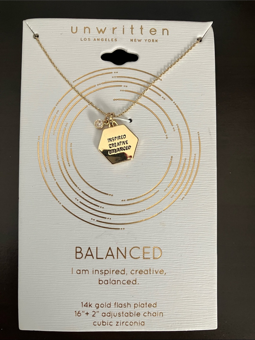 Unwritten Gold Hexagon 'Balanced' Pendant Necklace with CZ Accent